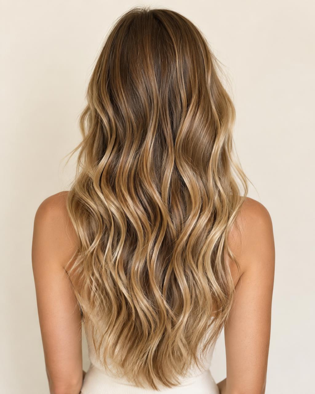 Melena larga con balayage miel