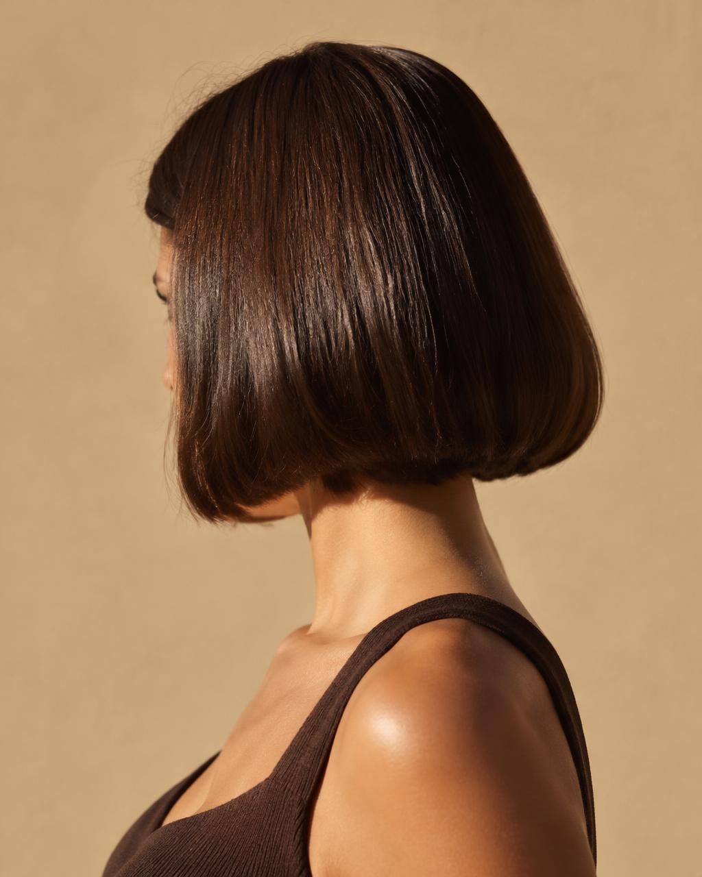 Bob liso color chocolate visto de perfil